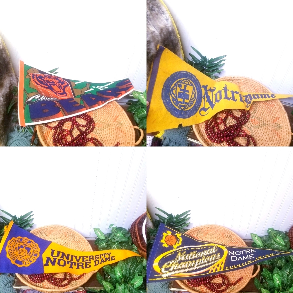 Set of 4 Vintage Banner Pennant Notre Dame & Bears